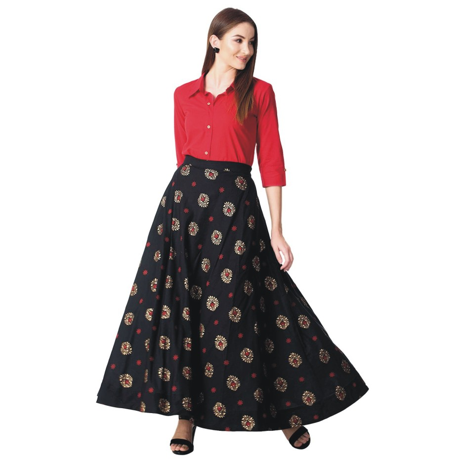 Women Printed A-line Dark Blue Skirt