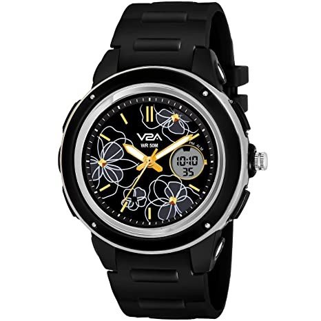V2A Analog Digital 5ATM Waterproof Fashion Sports Watch for Women and Girls with Backlight Alarm Stopwatch