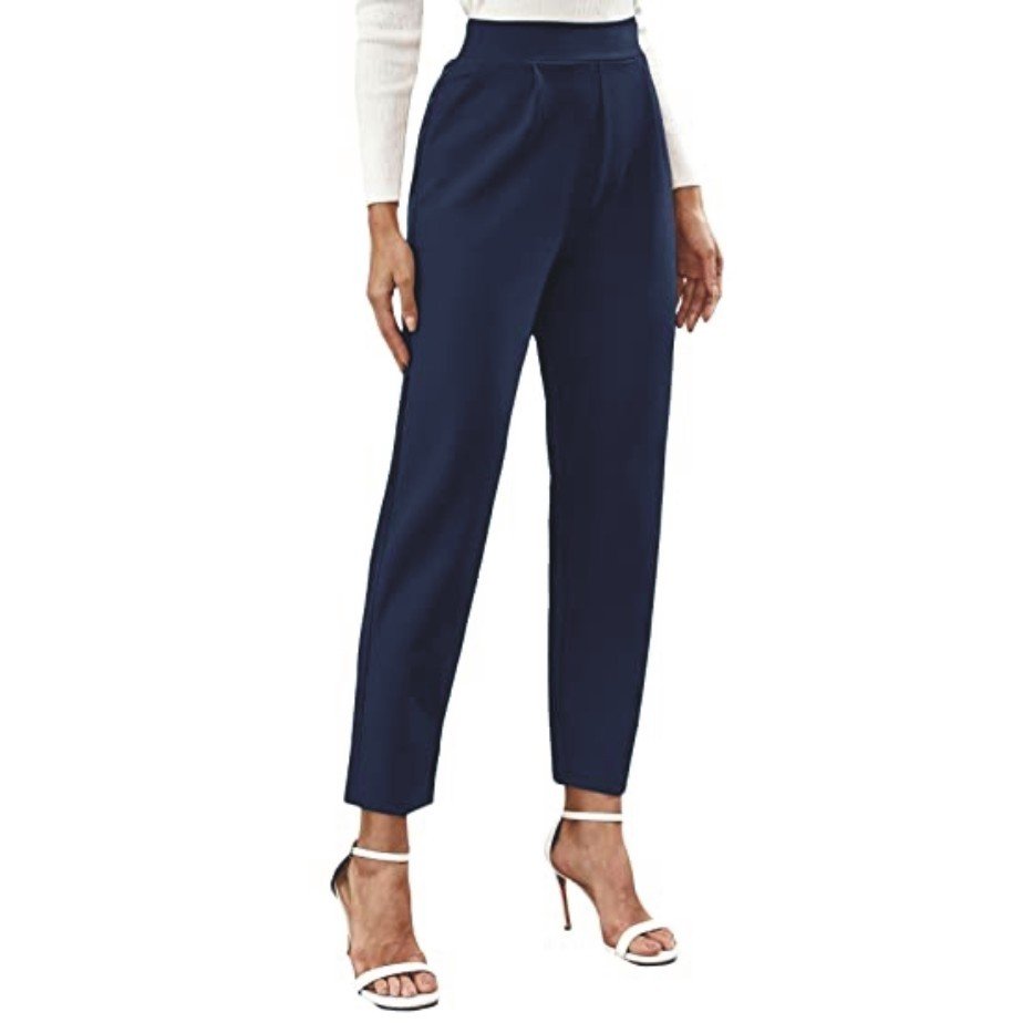 FRAULEIN Women's Formal Office Pants Casual Stretchy Trousers Tapered Pleated Straight Regular Fit with Pockets