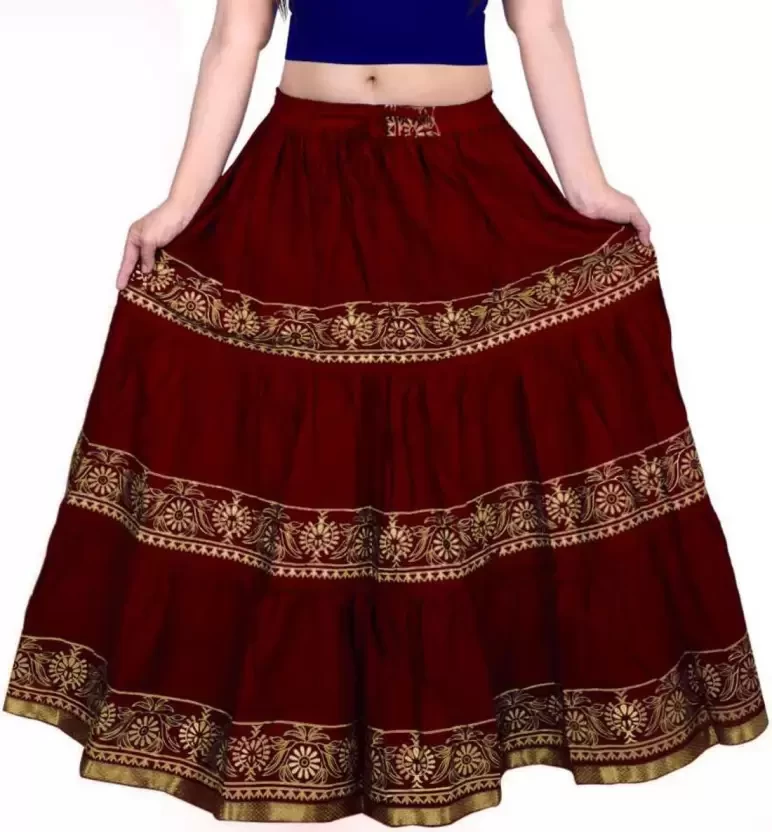 Women Printed Regular Maroon Skirt