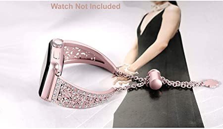 Zitel® Bands Compatible with Apple Watch for Women Girls, Bling Luxurious Metal Bracelet Dressy Wristband Straps for iWatch 41mm 40mm 38mm Series 7 6 5 4 3 2 1 SE - Rose Gold (Watch Not Included)