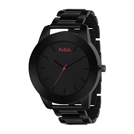 Relish Men's Black Stainless Steel Case Chain Analog Display Quartz Watch | RE-BB1084