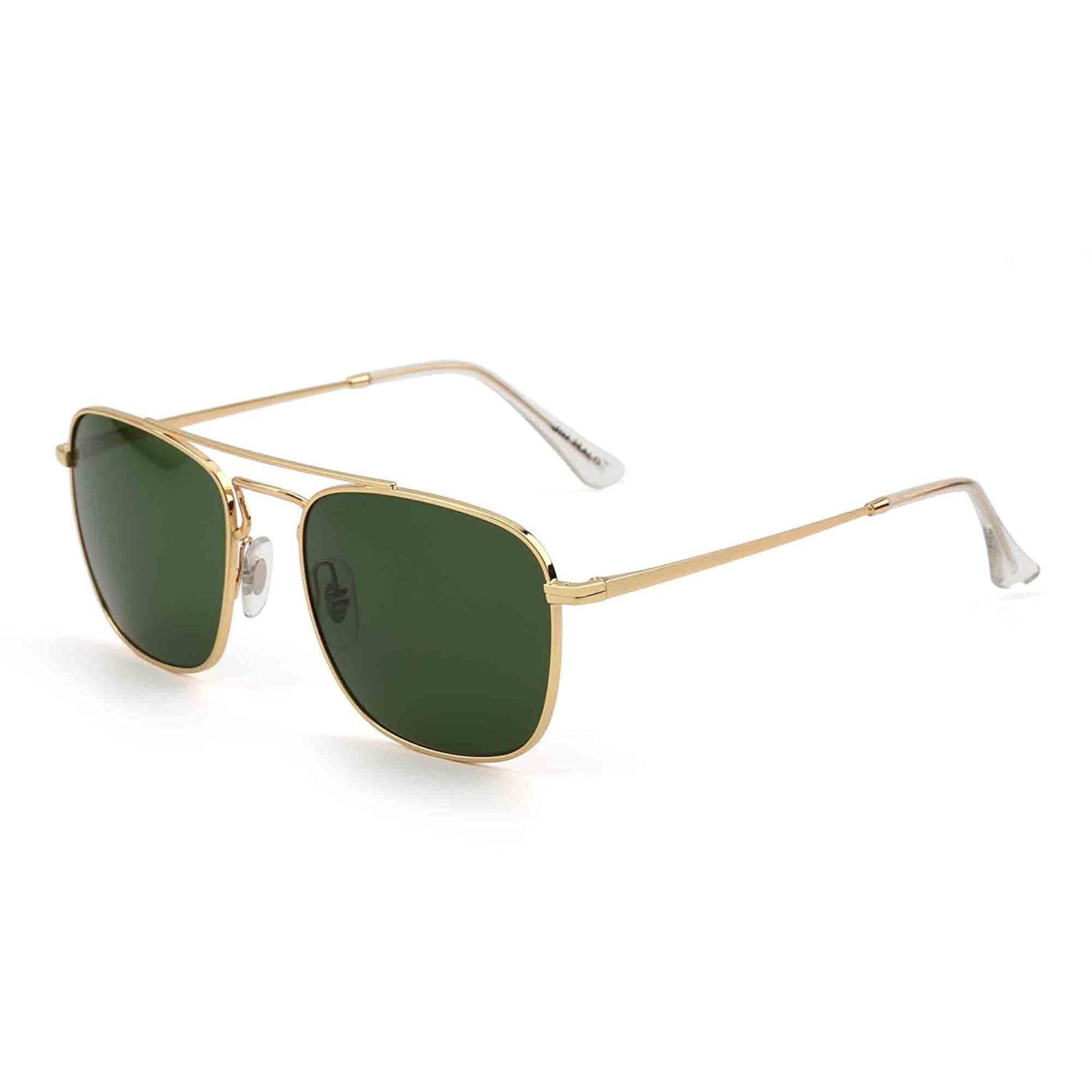 JIM HALO Retro Square Aviator Sunglasses Premium Glass Lens Flat Metal Sun Glasses Men Women