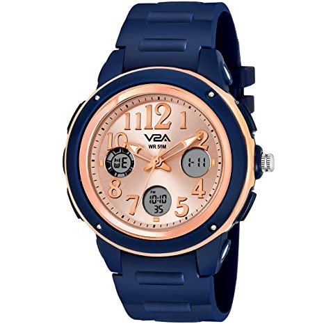 V2A Analog Digital 5ATM Waterproof Fashion Sports Watch with Alarm Stopwatch for Women and Girls (Blue Color Dial and Strap)