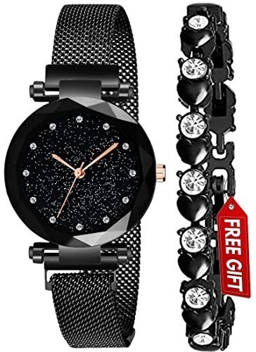 Acnos 4 Colors Magnet Strap Analogue Women's and Girls Watch Sweet Heart 4 Colors Bracelet Combo for Girl's & Women's Watch (Set of 2)